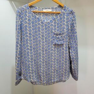 Ann Taylor Loft Patterned Long Sleeve Blouse with Square Pocket Detail - Size S